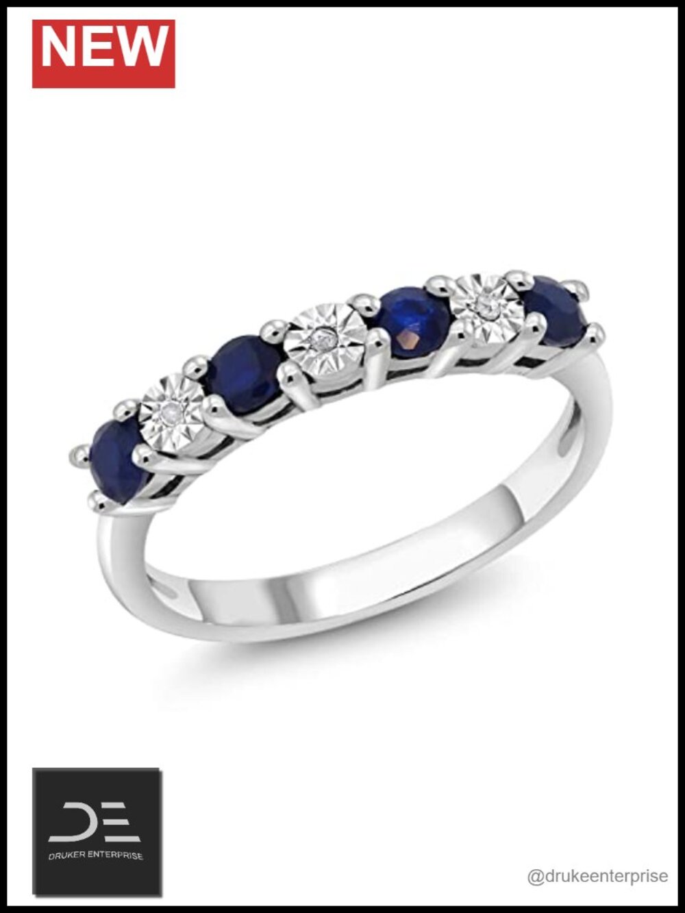 925 Sterling Silver Blue Sapphire Engagement Ring